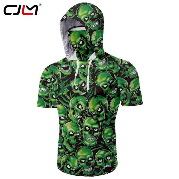 

men's t-shirts cjlm green ninja short-sleeved mask hooded t shirt tattoo tee skull gothic hoodies oversized wholesale clother men, White;black