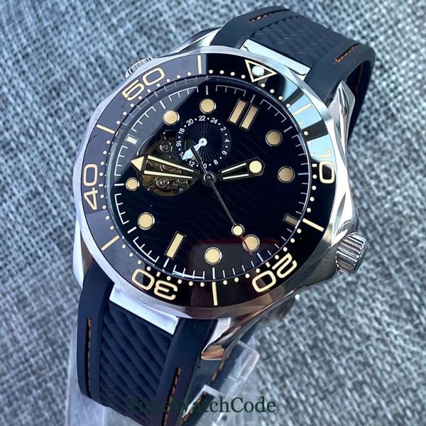 

wristwatches 41mm nh39a automatic mechanical mens watch white/black skeleton dial 24 hours sapphire glass rubber strap luminous, Slivery;brown