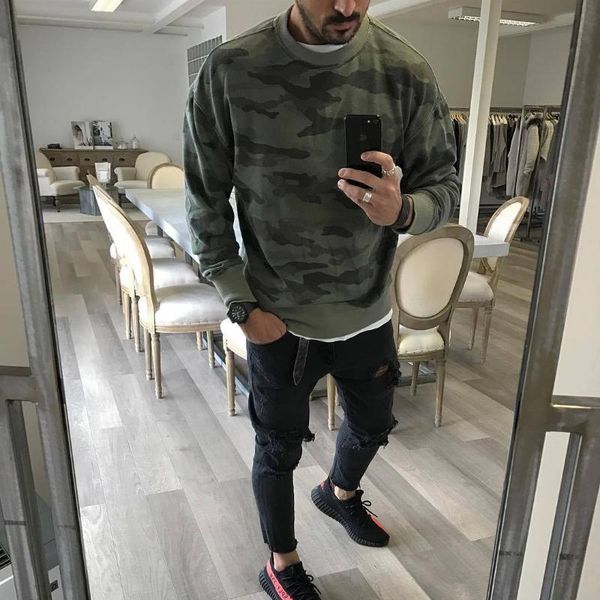 

men's hoodies & sweatshirts 2021 summer comfortable casual t-shirt trendy fashion long sleeve round neck sweater top, Black