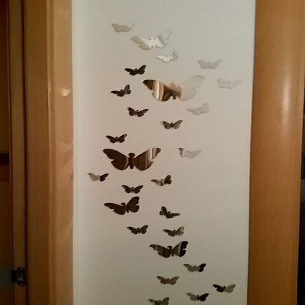 

wall stickers 25 pcs/set mirror butterfly kitchen home decoration art decal sticker for kids rooms diy decorative