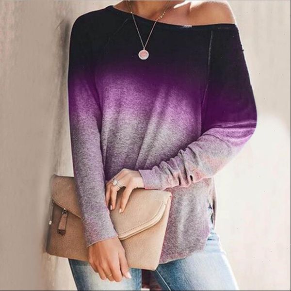 

spring summer long sleeve gradient women t shirt color trend fashion size s 3xl and 5 colors young lady streetwear, White