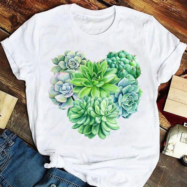 

4women fashion 90s cactus beach travel short sleeve summer tshirts clothes graphic t lady print female tee t-shirt women's, White