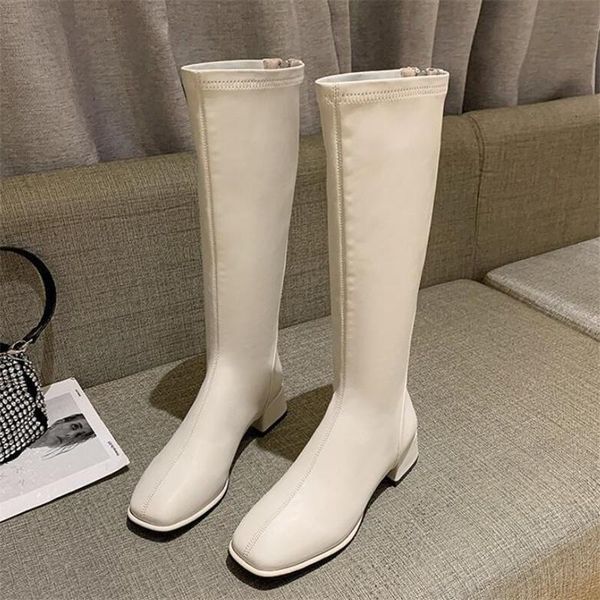 

boots 2021 autumn and winter women's thermal leather long rear zipper 43 size large high knight, Black