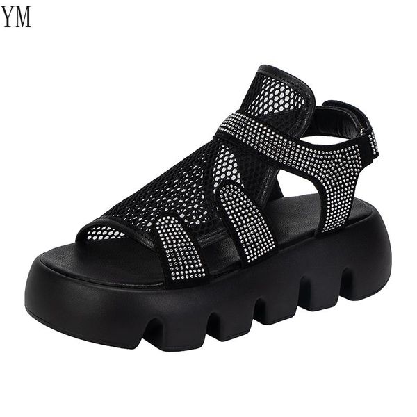 

sandals 2021 gladiator platform women's summer fashion crystal women chunky beach sandal pu comfortable casual sandalias mujer, Black