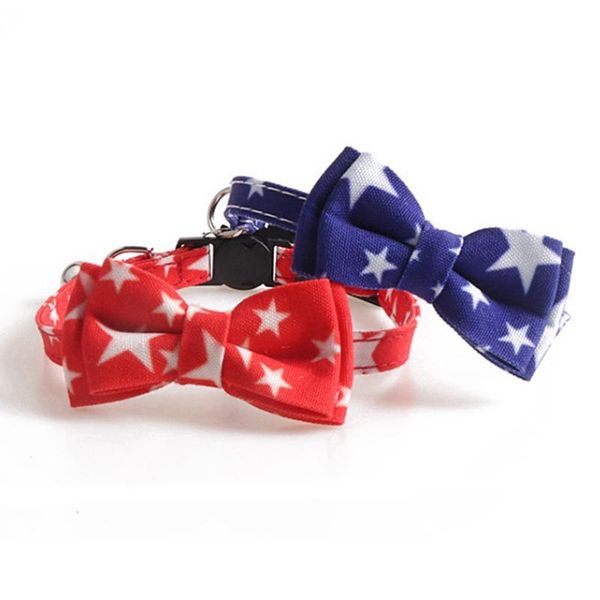 

pet decorative collar with bell american flag pentagram cat adjustable puppy seatbelt buckle bowknot necktie j collars & leads