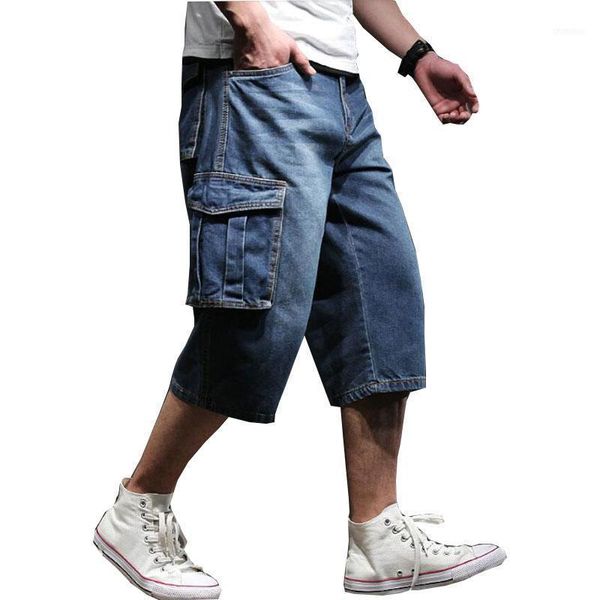 

denim shorts summer cropped trousers, men's loose shorts, 7-point multi-pocket overalls, plus size straight-leg pants1, White;black