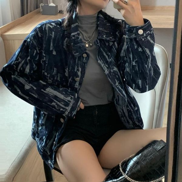 

jeans jackets coats women autumn korean harajuku ladies tie-dye printing female coat loose casual vintage jacket women's, Black;brown