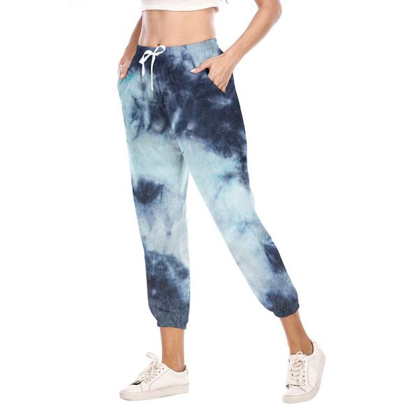 

women's pants & capris fashion women ladies high waist drawstring tie-dye female sports casual pencil, Black;white