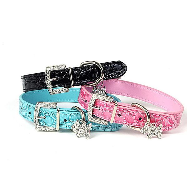 

puppy cat pet candy color dogs crystal pendant collar buckle neck strap leather collars dog & leashes