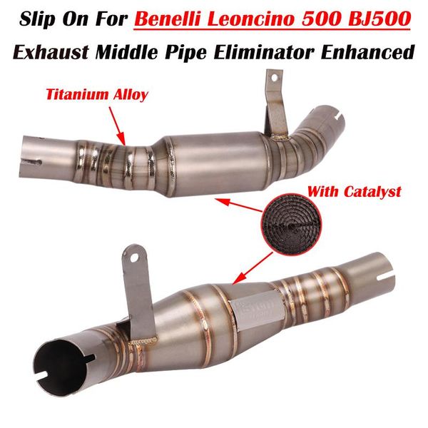 

motorcycle exhaust system titanium alloy slip on for benelli leoncino 500 bj500 link pipe delete original catalyst eliminator enhanced