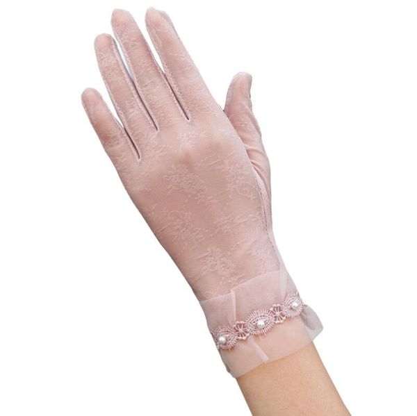 

fashion women driving touch screen five fingers gloves lady lace party dressy glove summer full finger sunscreen mittens, Blue;gray