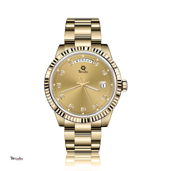 

2022 new men's automatic mechanical watch requin brand 218238 gold stainless steel case diamond calendar dial day-date sports fashion 4, Slivery;brown