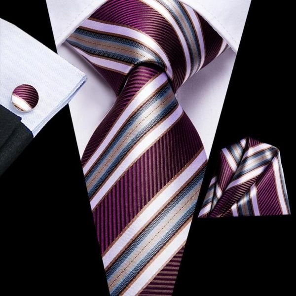 

bow ties hi-tie purple white striped silk wedding tie for men handky cufflink gift necktie fashion design business party dropship, Black;gray