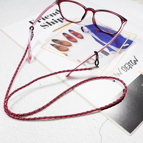 

sunglasses frames 1pc pu leather eyeglasses glasses chain holder thick twist rope braided lanyard strap outdoor sports, Silver