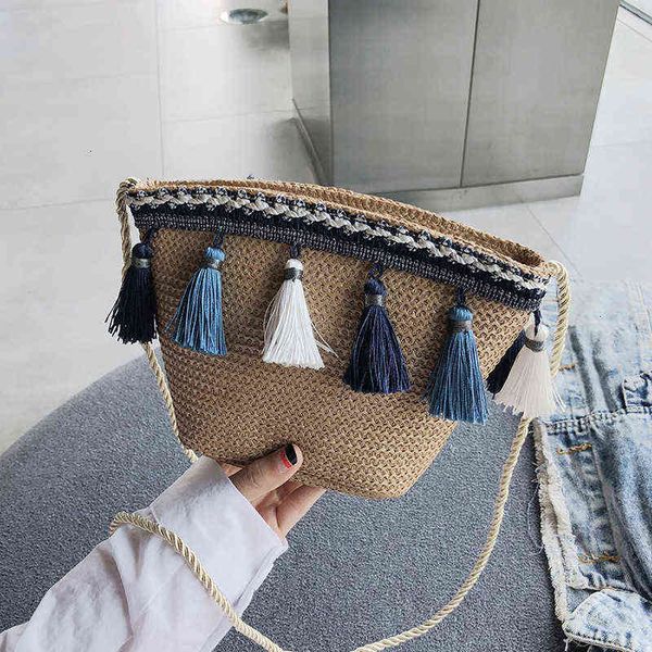 

hbp non-brand tassel hanging ear small change ethnic wind slanting across one shoulder beach bag rattan straw woven wo
