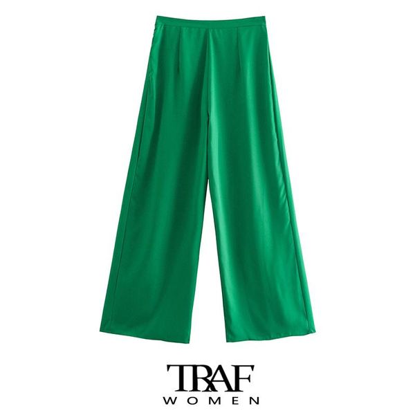 

women's pants & capris za women fashion darted detail wide leg vintage high waist side zipper female trousers mujer, Black;white