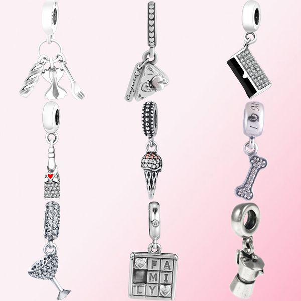 

2022 100% 925 sterling silver cake juicer wine glass puzzle bone ice cream champagne wallet diy jewelry pendant, Black