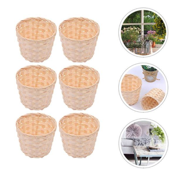

6pcs large bamboo basket deskdecorative flower sundries storage baskets