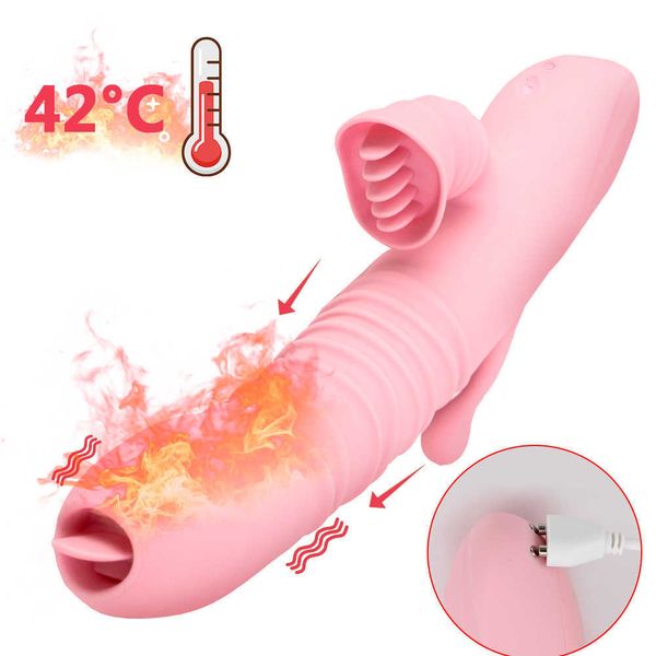 Articoli per massaggi 20 velocità leccare la lingua dildo riscaldamento telescopico vibratore del coniglio giocattoli di stimolazione anale sexy orale per le donne