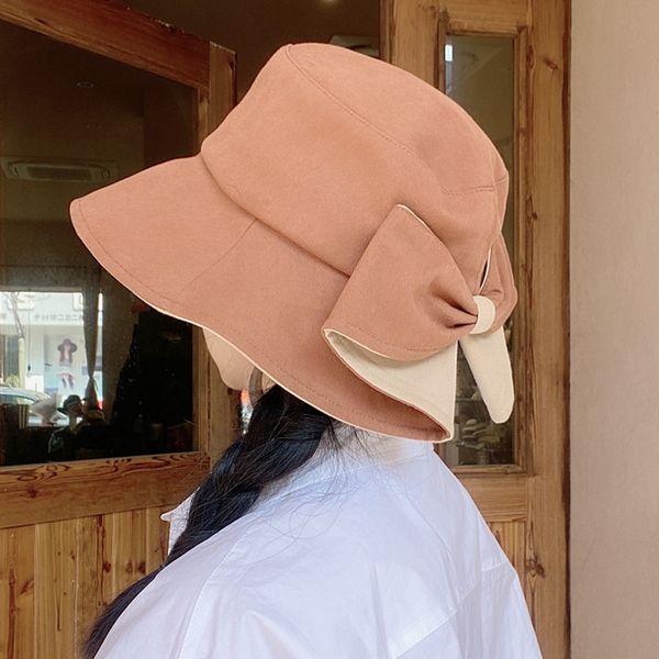 

bow new big eaves female spring and autumn fisherman hepburn sunscreen hat, Yellow