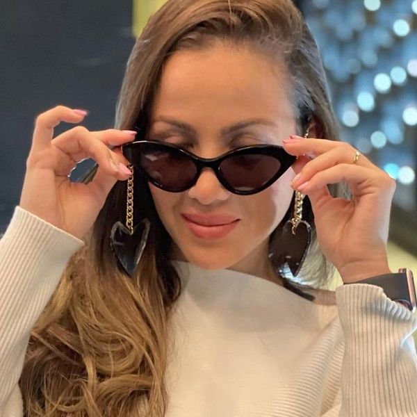 

sunglasses italy black cat eye women female metal chain for glasses fashion trending shades, White;black