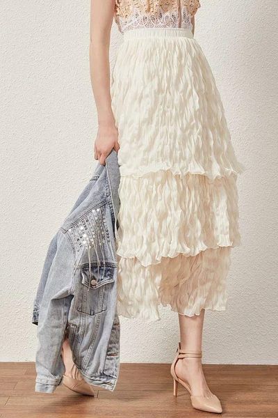 

women skirt elastic waist retro cake long skirts, Black