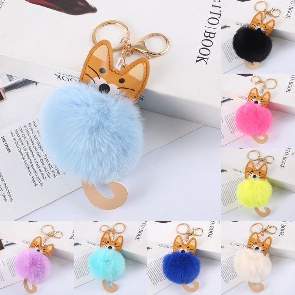 

kimter leather cat key rings faux rabbit fur pompom keyfobs fashion bag pendant charm pompoms keyring holder for women p154fa, Slivery;golden