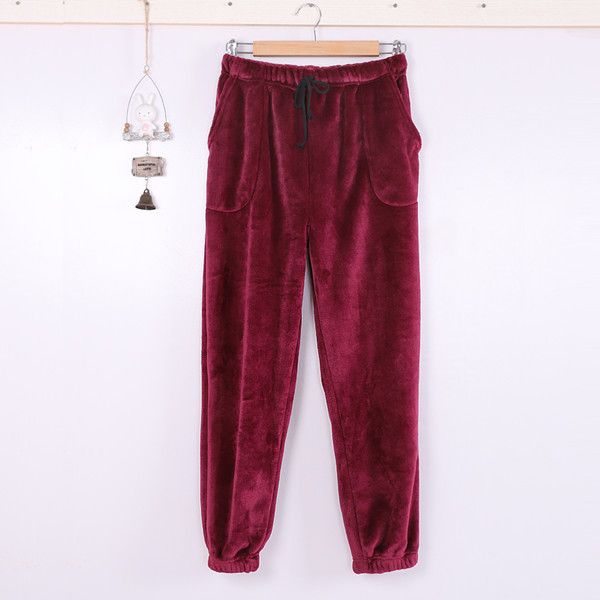 

xxl plus size new winter flannel womens home pants couple pajama bottoms sleep trouser lounge wear sleepwear pantsby air, Black;red