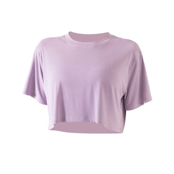 Женская футболка дизайнер L-031 с твердым цветом футболка с коротким рукавом повседневная модная йога спортивные упражнения для бег