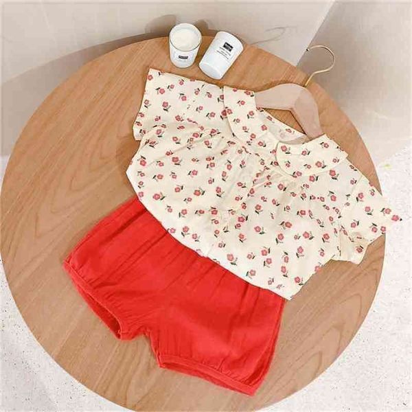 

summer arrival girls fashion floral 2 pieces suit shorts clothing set 210528, White