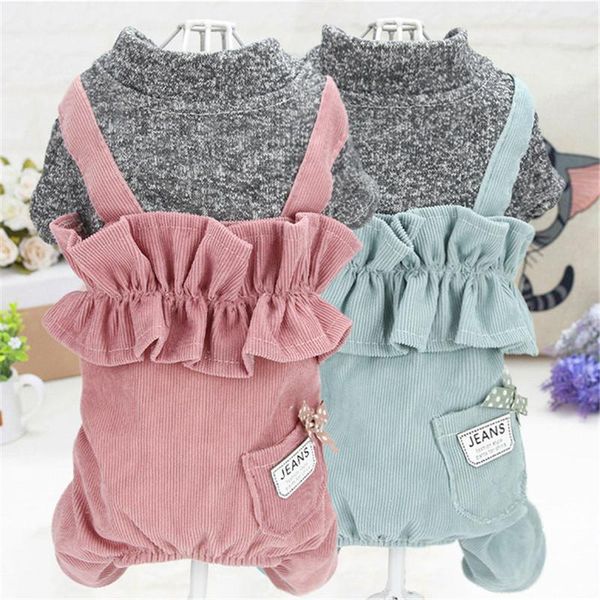

dog apparel small jumpsuit for princess pet clothes pink/blue corduroy pants 4 legged hoodie costume jumpsuits clothing xl