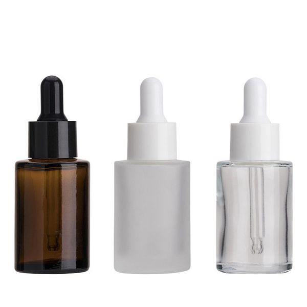 30 ml Glas-Parfümflaschen für ätherische Öle, flüssiges Reagenz, Pipette, Tropfflasche, flache Schulter, zylindrische Flasche