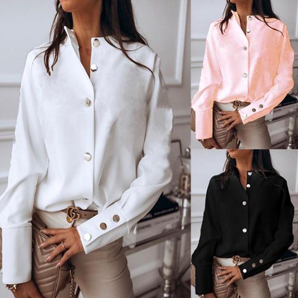 

arrival blouse shirt long sleeve buttton fashion woman blouses solid color women's & shirts, White