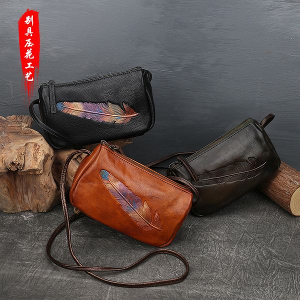 womens shoulder bag genuine leather 2021 new internet celebrity bags first layer cowhide messenger bag womens retro small square bag wholesa