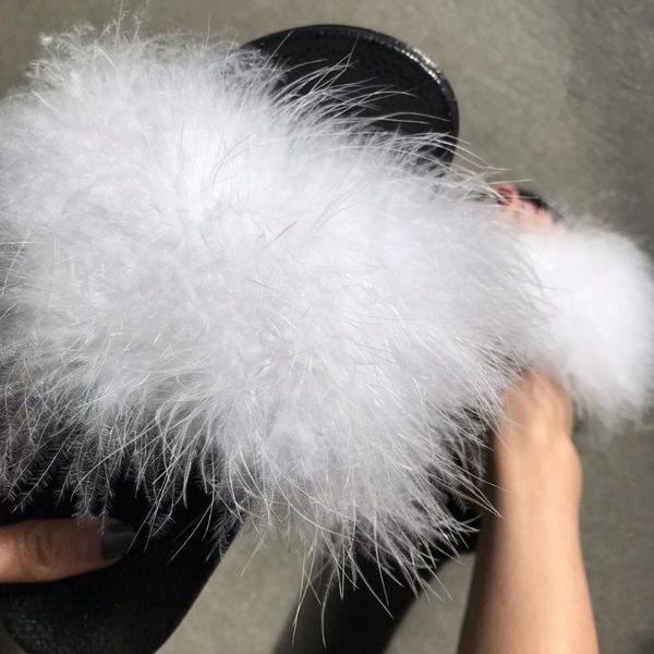 

slippers women's velvet faux fur fluffy flip flops soft house slipper for women furry plush shoes female summer sandals slid, Black