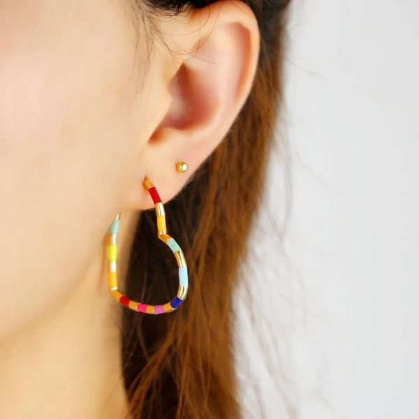 

stud 2021 gold filled summer neon colorful jewelry candy enamel hollow heart shape earring for women lovely rainbow gorgeous gift, Golden;silver