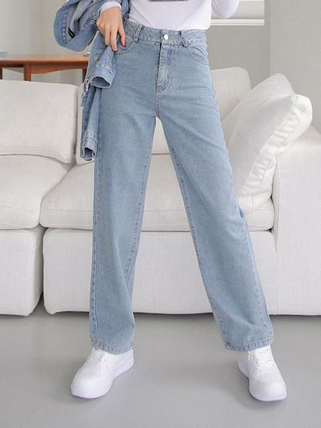 

dazy high waisted straight leg jeans s8sk#, Blue