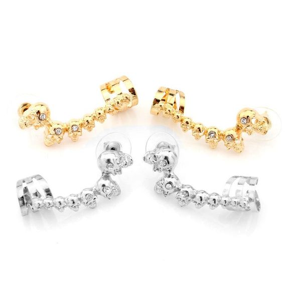 

stud rock punk skull crystal gold silver tone earrings for women men hiphop jewelry drop, Golden;silver