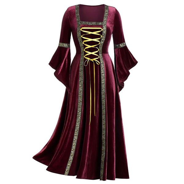 

casual dresses robe halloween gothic punk style for women 2021ladies plus size long sleeve lace-up bandage gold velvet dress l4, Black;gray