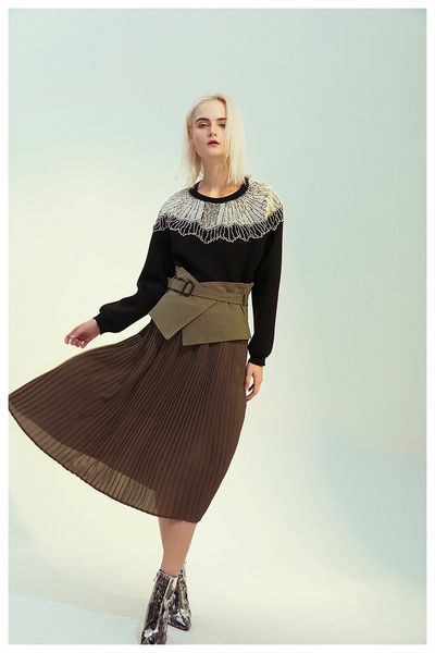 

skirts Msxu fashionable shreds plied high waist corset fine tunic line female skirt, Black