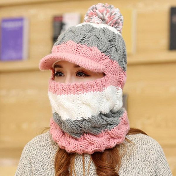

hats, scarves & gloves sets autumn winter women hat scarf set casual snow cap warm plush baggy knitted earflaps beanies, Blue;gray