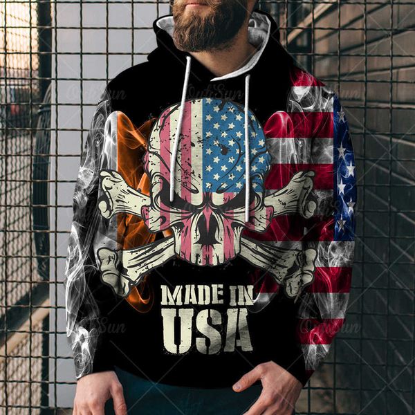 

spring and autumn skeleton cool street trend digital printed sweater men's hoodie pullover sports sweatermi5g, Black