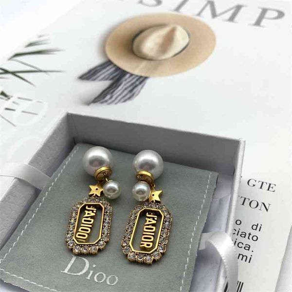 

70% off outlet online 2021 new pearl female five pointed star letter net red earrings, Golden