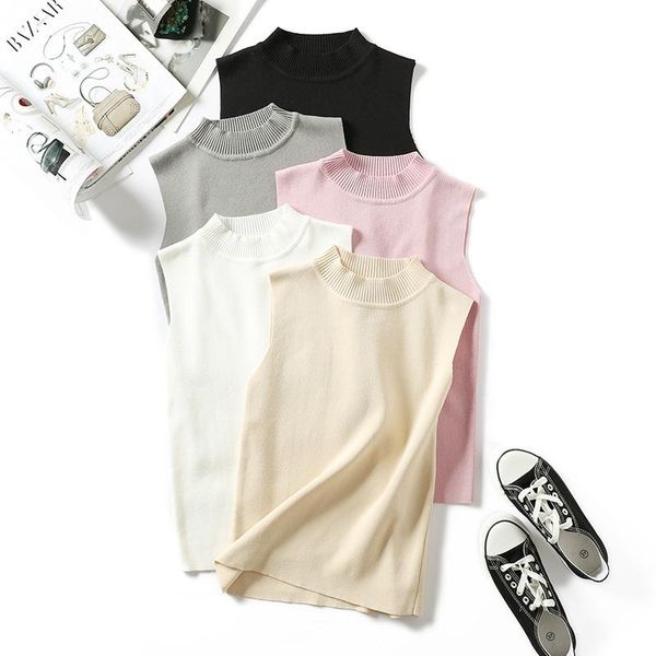 

women's t-shirt 2021 ins fashion women kint shirts sleeveless basic, White