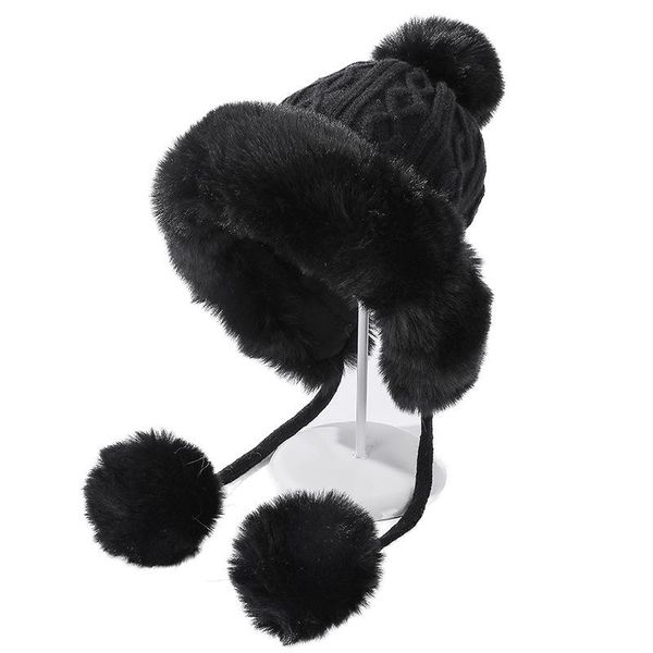 

beanies winter skullies women double layer plus velvet keeps warm hat female outdoor cold earmuffs knitting yarn fur caps