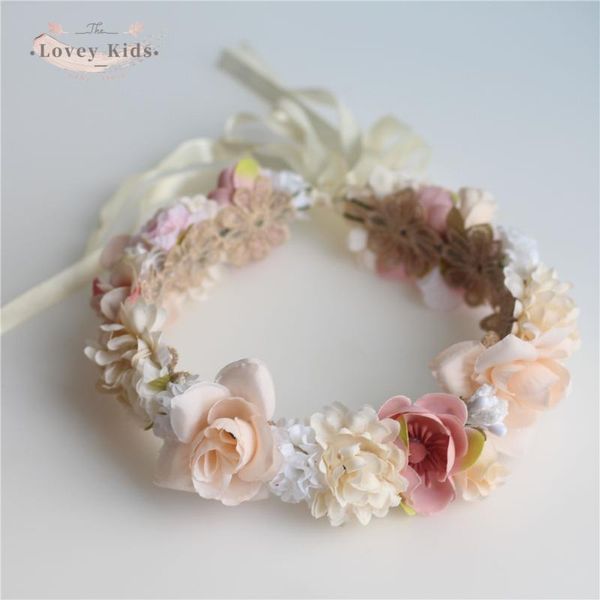 

flower floral girl crown wedding boho headpiece headband hair wreath headdress bohemian beach wear holiday accessories, Slivery;white