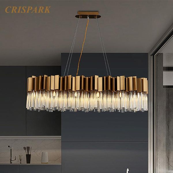 

gold frame modern chandelier lighting led crystal luxury rectangular hanging lamp art deco home living room kitchen island el chandeliers