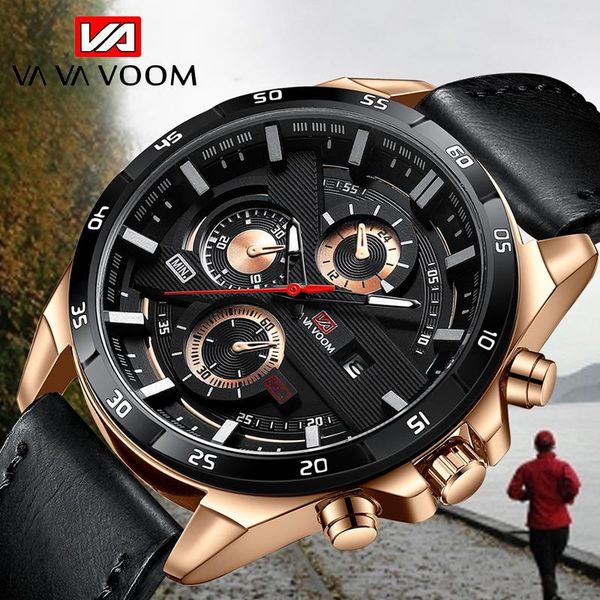 

wristwatches vava voom leather watches fashion men watch quartz wristwatch casual waterproof clock, Slivery;brown
