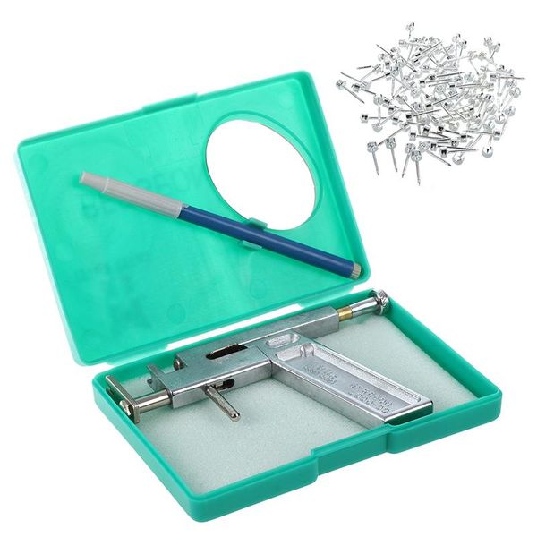 

stud metal ear body navel piercing pierce gun with 49 pair studs, Golden;silver