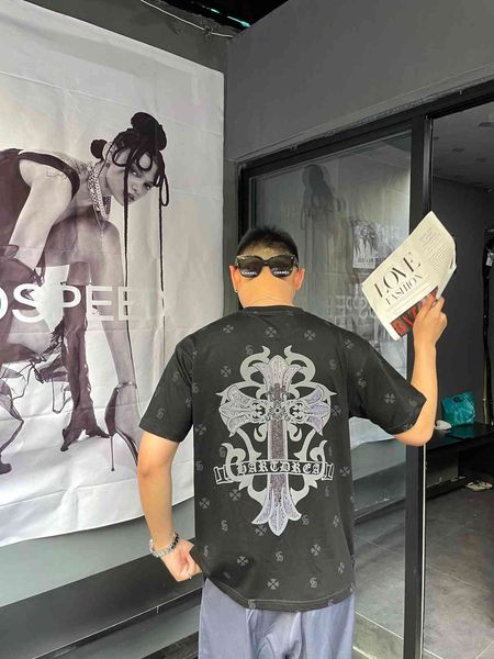 

tested version ins high street fashion brand ch crow cross sword diamond fashion versatile short sleeve t-, White;black